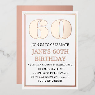 Modern 60th Birthday Rose Gold Foil QR Code Invitation