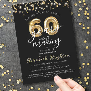 Modern 60th Birthday Script Balloon Streamers Invitation