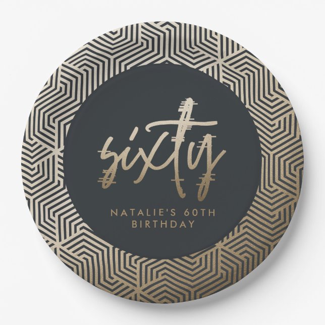 Modern 60th birthday simple stylish elegant paper plates (Front)