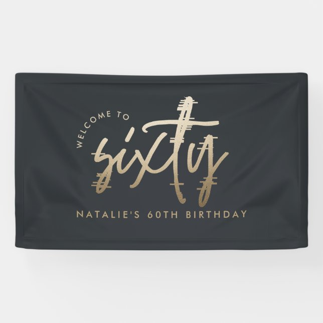 Modern 60th birthday simple stylish elegant script banner (Horizontal)