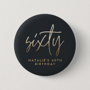 Modern 60th birthday simple stylish elegant script button
