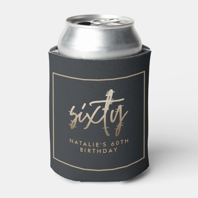 Modern 60th birthday simple stylish elegant script can cooler (Can Front)