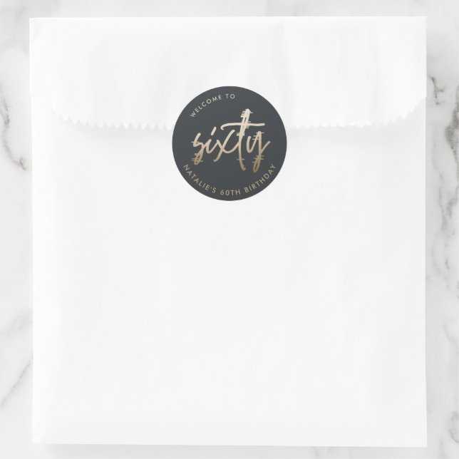 Modern 60th birthday simple stylish elegant script classic round sticker (Bag)