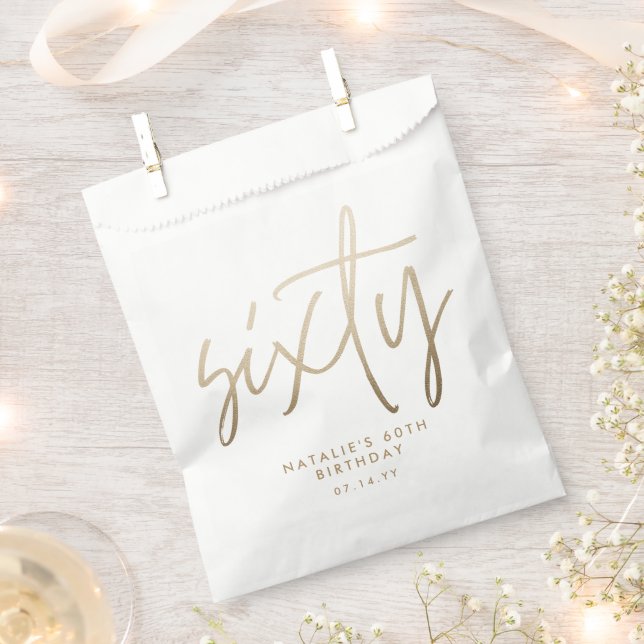 Modern 60th birthday simple stylish elegant script favor bag (Clipped)