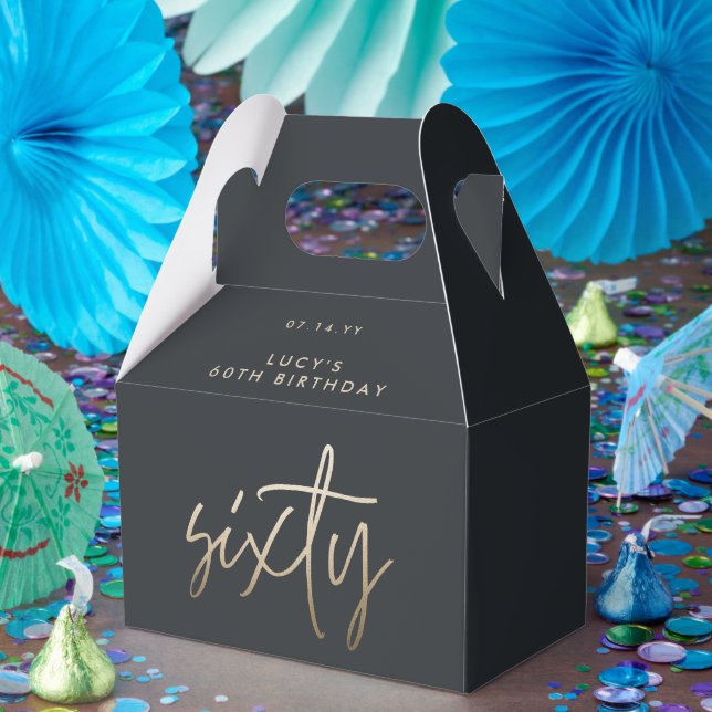 Modern 60th birthday simple stylish elegant script favor boxes (Party)