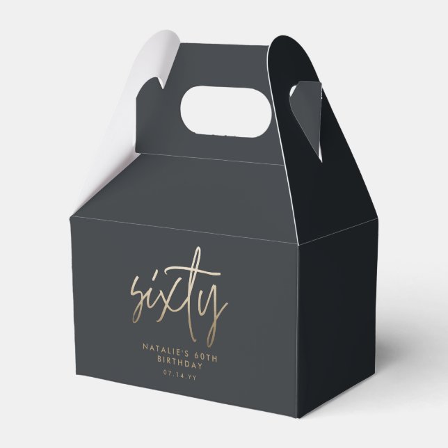 Modern 60th birthday simple stylish elegant script favor boxes (Front Side)