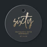 Modern 60th birthday simple stylish elegant script favor tags<br><div class="desc">Modern 60th birthday simple stylish elegant gold script 60th birthday design. Part of a collection.</div>