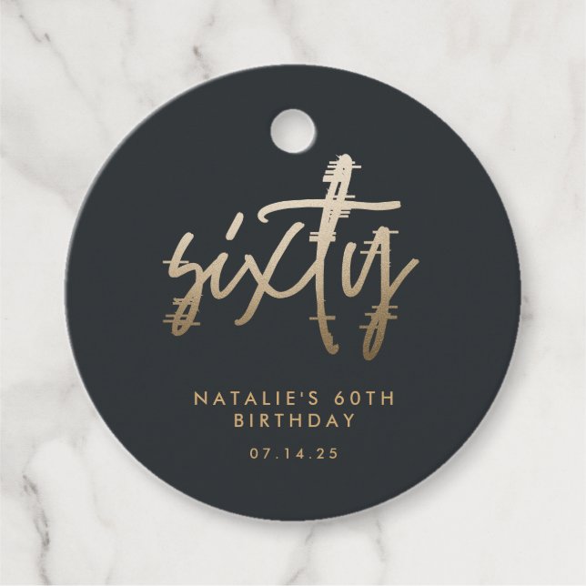 Modern 60th birthday simple stylish elegant script favor tags (Front)