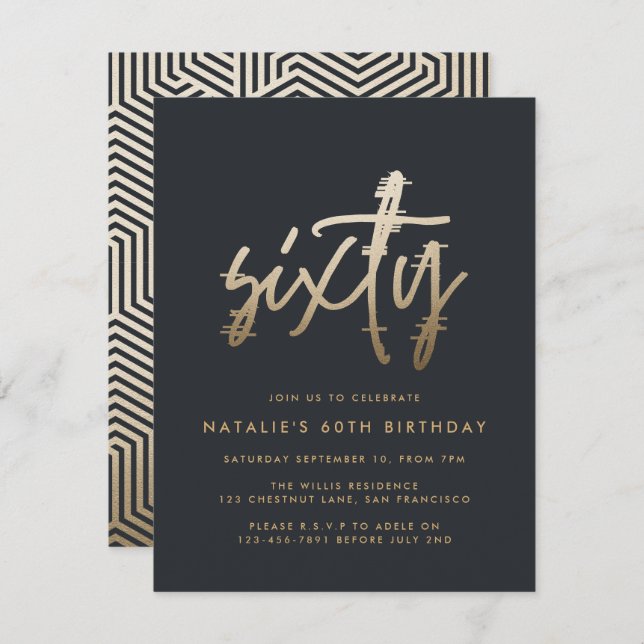 Modern 60th birthday simple stylish elegant script invitation (Front/Back)