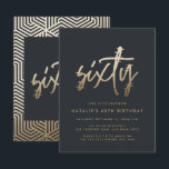 Modern 60th birthday simple stylish elegant script invitation<br><div class="desc">Modern 60th birthday simple stylish elegant gold script & geometric 60th birthday invite. Modern geometric backer pattern. Part of a collection.</div>