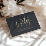 Modern 60th birthday simple stylish elegant script invitation postcard<br><div class="desc">Modern 60th birthday simple stylish elegant gold script & geometric 60th birthday invite. Modern geometric backer pattern. Part of a collection.</div>