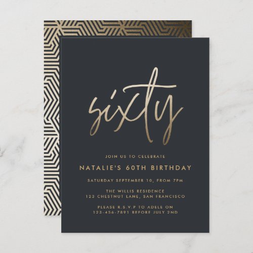 Modern 60th birthday simple stylish elegant script invitation postcard