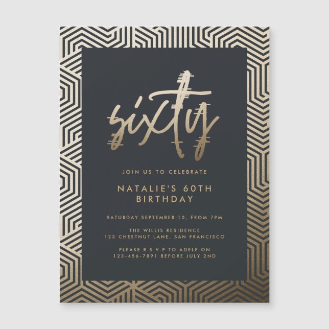 Modern 60th birthday simple stylish elegant script magnetic invitation (Front)