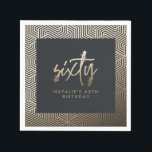 Modern 60th birthday simple stylish elegant script napkins<br><div class="desc">Modern 60th birthday simple stylish elegant gold script & geometric 60th birthday design. Modern geometric pattern. Part of a collection.</div>