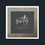 Modern 60th birthday simple stylish elegant script napkins<br><div class="desc">Modern 60th birthday simple stylish elegant gold script & geometric 60th birthday design. Modern geometric pattern. Part of a collection.</div>