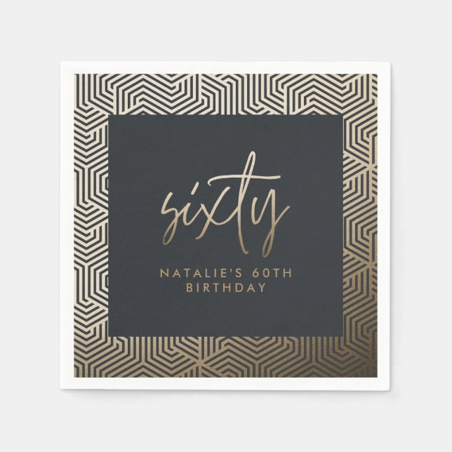 Modern 60th birthday simple stylish elegant script napkins (Front)