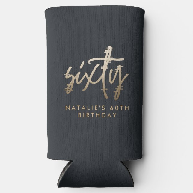 Modern 60th birthday simple stylish elegant script seltzer can cooler (Front)