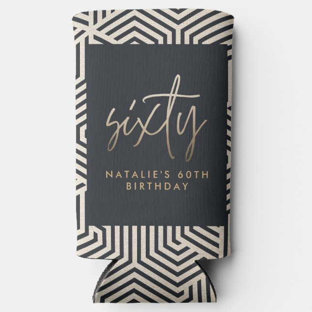 Modern 60th birthday simple stylish elegant script seltzer can cooler (Front)