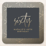 Modern 60th birthday simple stylish elegant script square paper coaster<br><div class="desc">Modern 60th birthday simple stylish elegant gold script & geometric 60th birthday design. Modern geometric pattern. Part of a collection.</div>