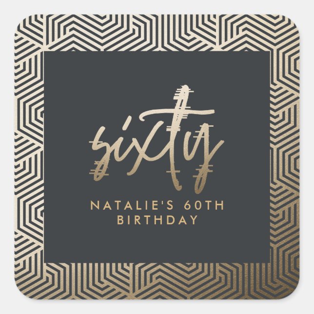 Modern 60th birthday simple stylish elegant script square sticker (Front)