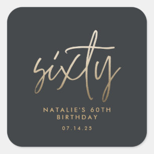 Modern 60th birthday simple stylish elegant script square sticker