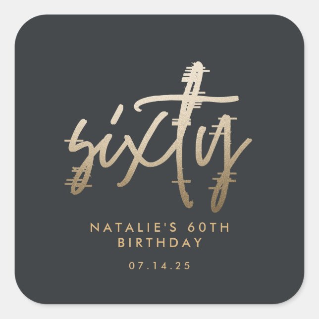 Modern 60th birthday simple stylish elegant script square sticker (Front)