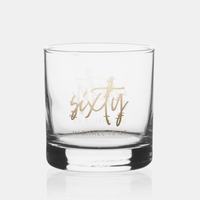 Modern 60th birthday simple stylish elegant script whiskey glass (Front)