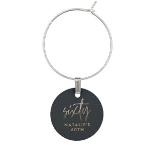 Modern 60th birthday simple stylish elegant script wine charm