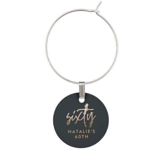 Modern 60th birthday simple stylish elegant script wine charm (Front)