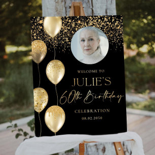Modern 60th Birthday Welcome Sign: Gold Balloons Foam Board