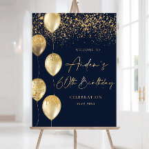 Modern 60th Birthday Welcome Sign: Gold Balloons
