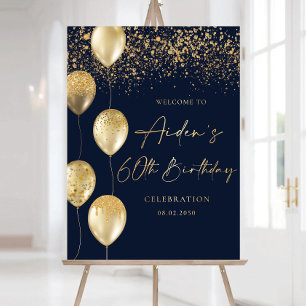 Modern 60th Birthday Welcome Sign: Gold Balloons Foam Board