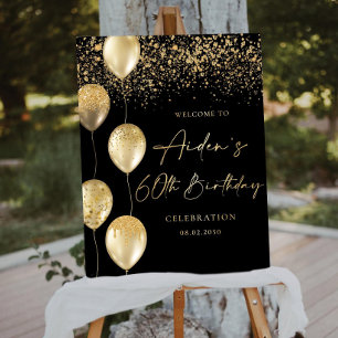 Modern 60th Birthday Welcome Sign: Gold Balloons Foam Board