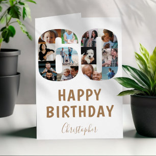 Modern 60th Happy Birthday Photo Collage  Cards