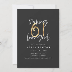 Modern 61st birthday black and gold typography
