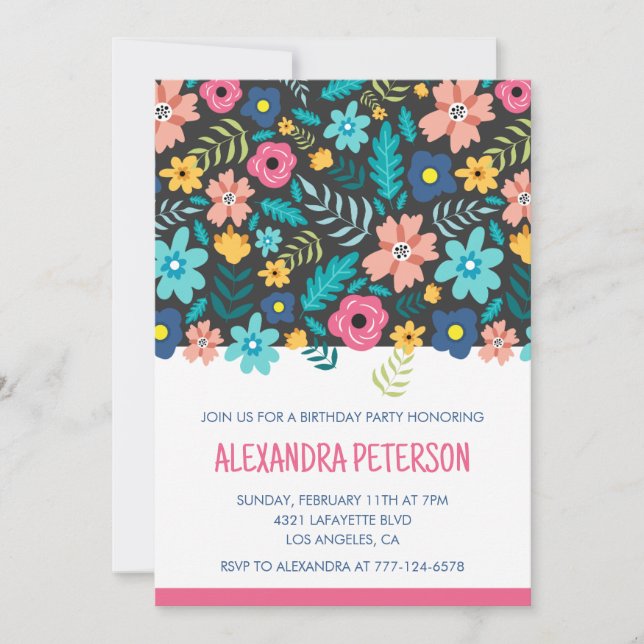 Modern 65th birthday invitations Floral Pattern (Front)