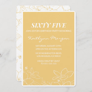 Modern 65th birthday invitations Floral Yellow