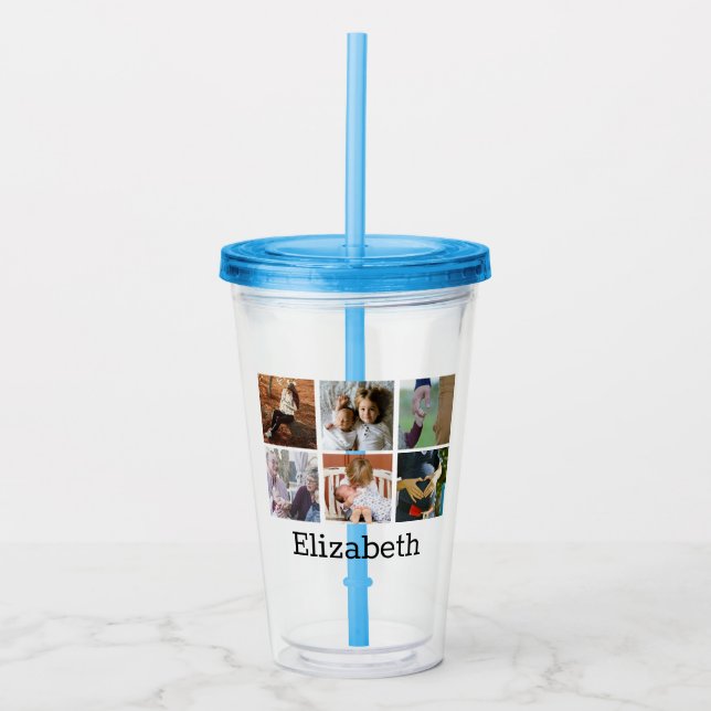 Modern 6 Family Photo Collage | Personalized Acrylic Tumbler (Front)