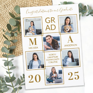 Modern 6 Photo Collage Custom Chic Gold Graduation Announcement