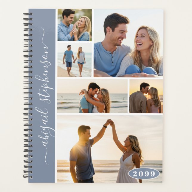 Modern 6 Photo Collage Custom Color Personalized Planner (Front)
