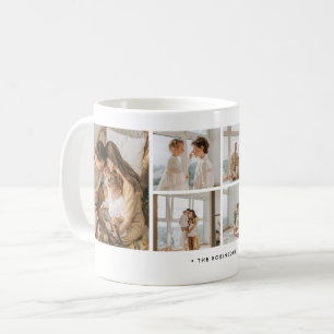 Modern 6-Photo Collage Custom Family Name Coffee Mug