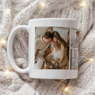 Modern 6-Photo Collage Custom Family Name Coffee Mug
