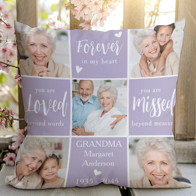 Modern 6 Photo Collage Family Memorial Poem Throw Pillow (Creator Uploaded)
