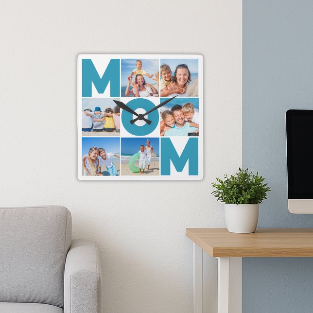 Modern 6 Photo Collage for Mom – Custom Gift Square Wall Clock (Modern 6 Photo Collage for Mom – Custom Gift Square Wall Clock
)