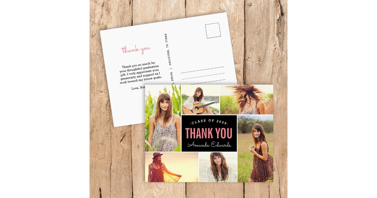 Modern 6 Photo Collage Graduation Thank You Postcard | Zazzle