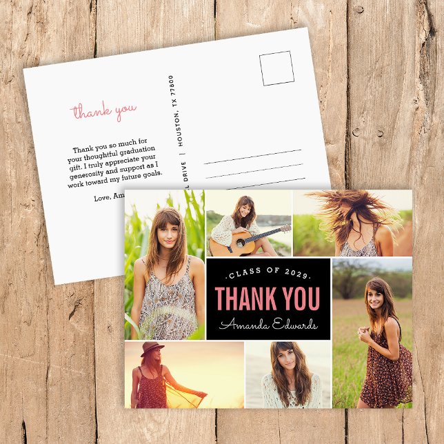 Modern 6 Photo Collage Graduation Thank You Postcard (Creator Uploaded)