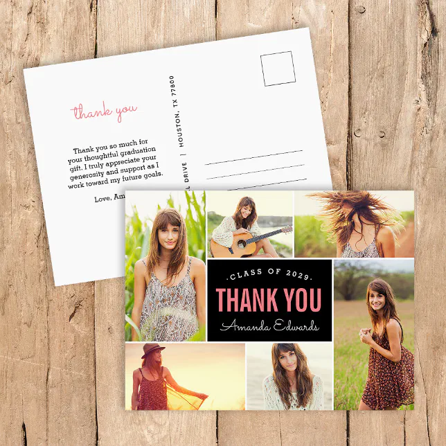 Modern 6 Photo Collage Graduation Thank You Postcard | Zazzle