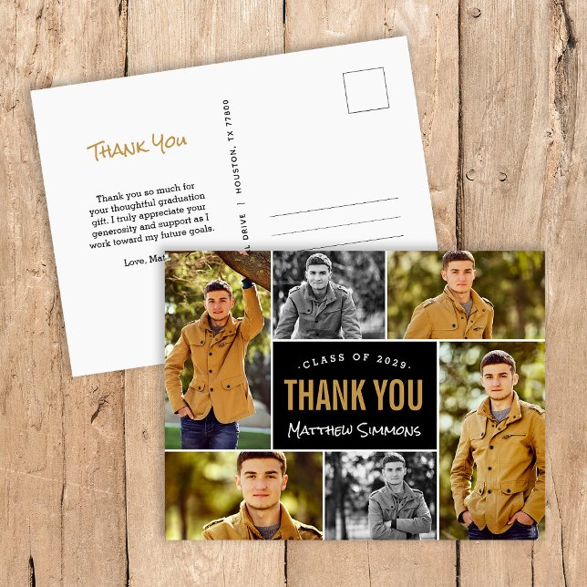 Modern 6 Photo Collage Graduation Thank You Postcard (Creator Uploaded)