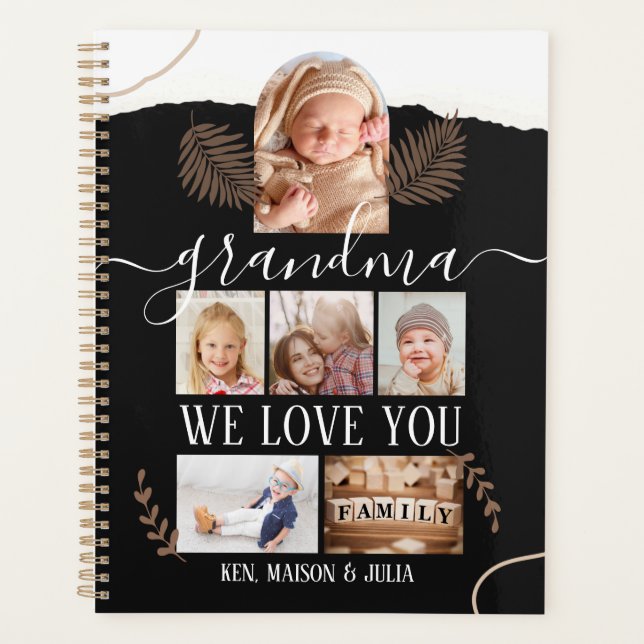 Modern 6 Photo Collage Grandma Personalized  Planner (Front)