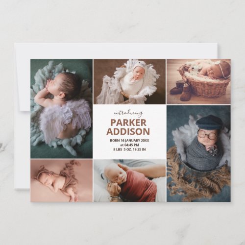 Modern 6 Photo Collage Grid Newborn Baby Birth Announcement